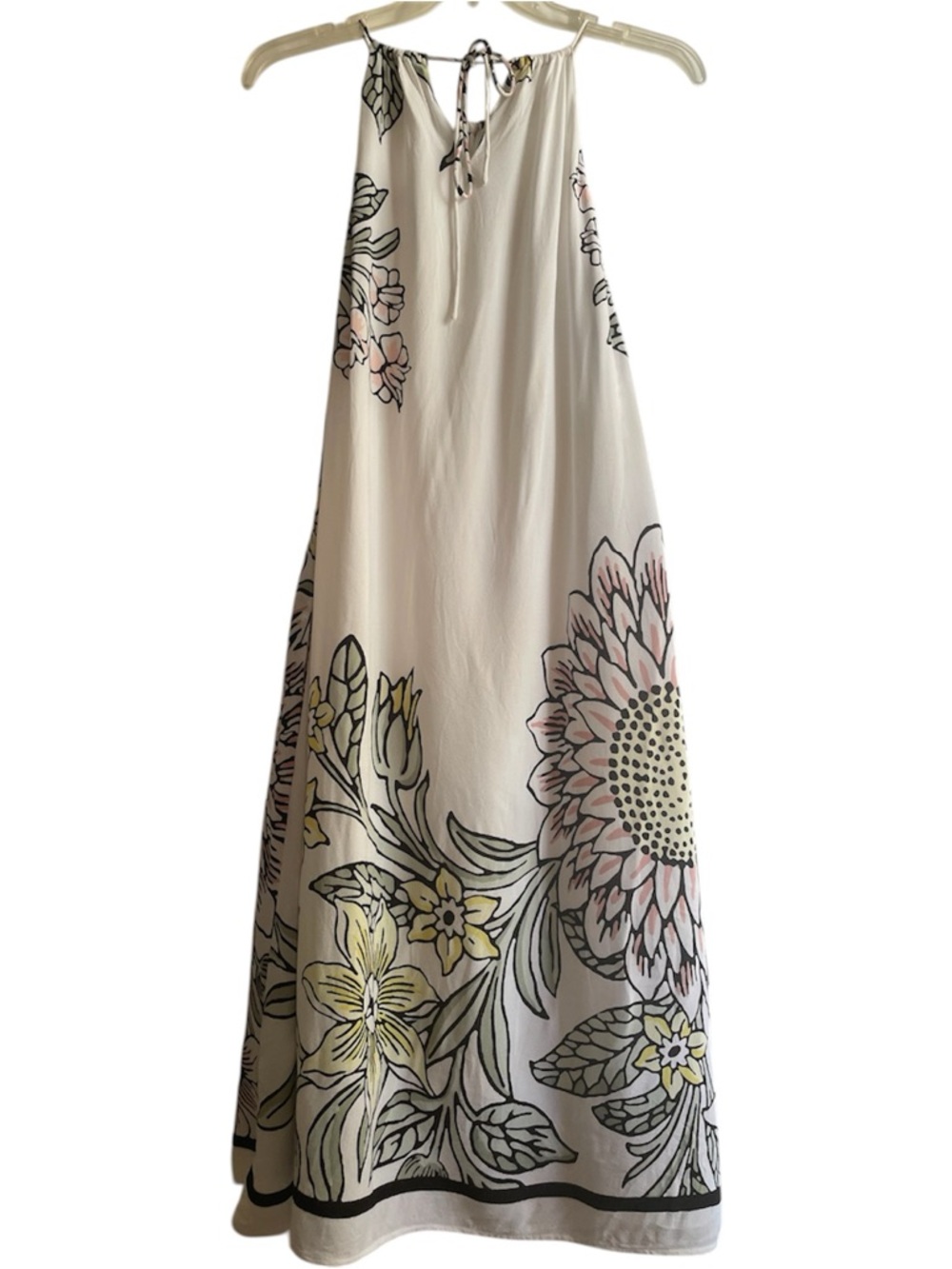 LOFT Floral Halter Midi Dress XS Cream Flowy Lined Boho Garden Coastal Pockets - Picture 2 of 11